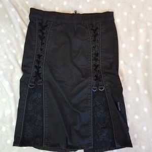 TRIPP NYC Lace Black Denim Pencil Skirt With Ribbon 90s Goth Size L